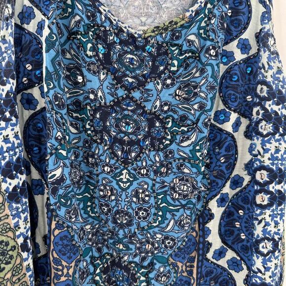 BILA Blue Printed Scoop Neck Embellished Lace Hem Tank Top Women's Size Small - Picture 7 of 10